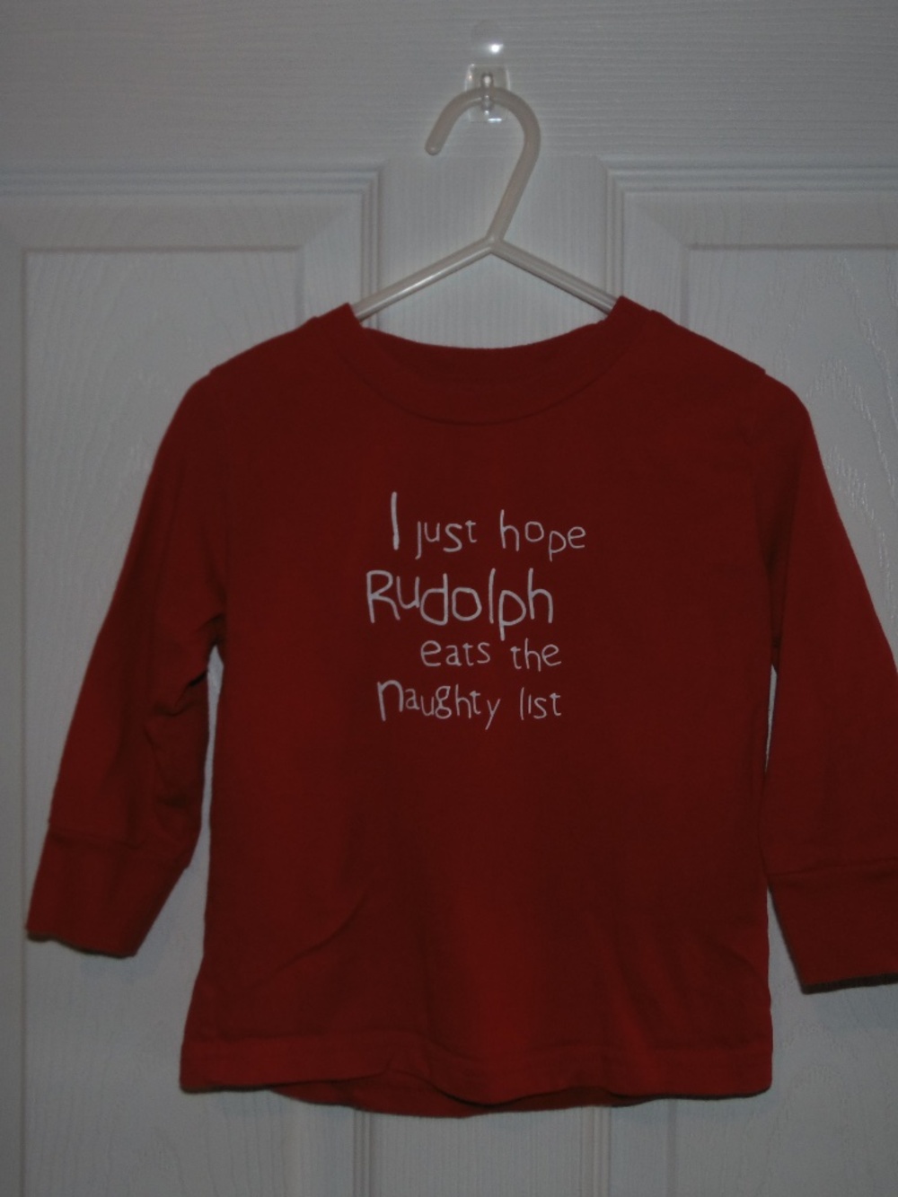 Rabbit Skins Red Christmas Shirt Size 3T | Rudolph Naughty List Tee